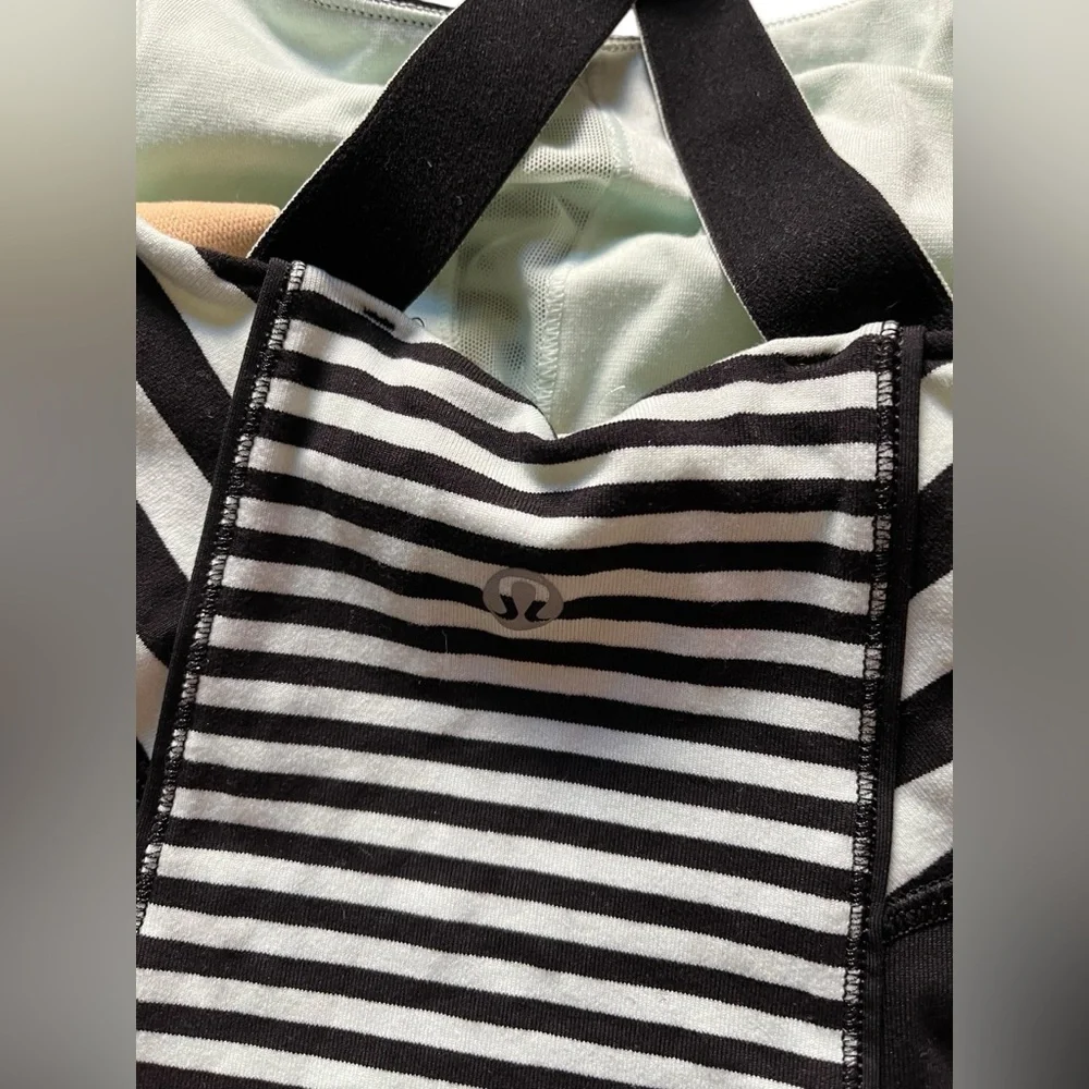 Lululemon Striped Work It Out Tank Women's 4 mint and black‎ Bra Built In Yoga✅